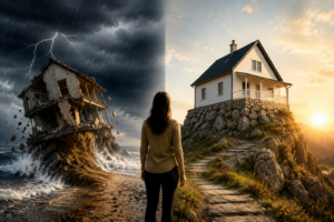 woman two houses